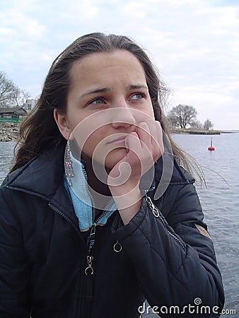 Girl with worried look Stock Photo