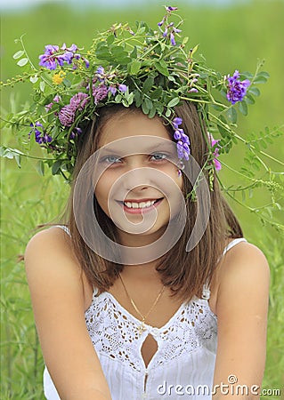 Girl with the wreath Stock Photo