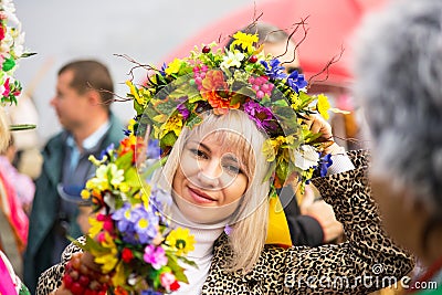 Girl with wreath Stock Photo