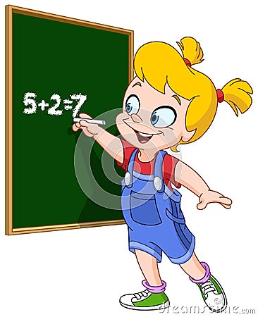 Girl writing on blackboard Vector Illustration