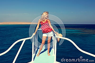 The girl on the yacht Stock Photo