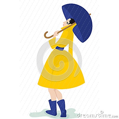 Girl with yellow raincoat Vector Illustration