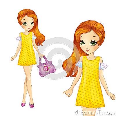 Girl In Yellow Summer Dress Vector Illustration