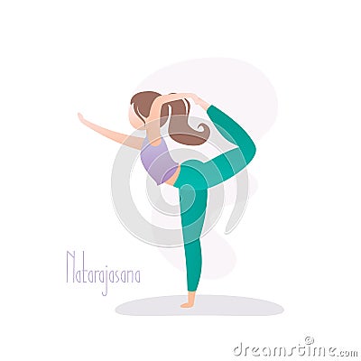Girl in yoga pose,Lord of the Dance Pose or Natarajasana asana in hatha yoga Vector Illustration