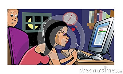 Girlfriend cheating online Vector Illustration