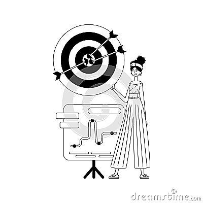 The girlfriend with the graph . The arrow hits the raven . black and white linear vogue. Trendy style, Vector Vector Illustration