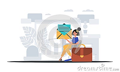 The girlfriend sits in a electric chair and holds an envelope . hour concept. Trendy style, Vector Illustration Vector Illustration