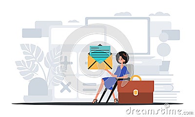 The girlfriend sits in a electric professorship and holds an envelope . hour concept. Trendy style, Vector Illustration Vector Illustration