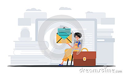 The girlfriend sits in a electric professorship and holds an envelope . hour concept. Trendy style, Vector Illustration Vector Illustration