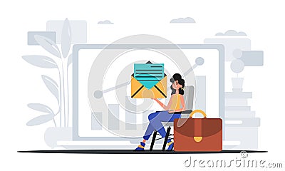 The girlfriend sits in a electric professorship and holds an envelope . hour concept. Trendy style, Vector Illustration Vector Illustration