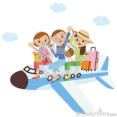 Girlfriend who travels on an airplane Vector Illustration