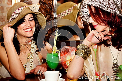 Girlfriends in cafe Stock Photo