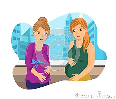 Girlfriends Discussing Pregnancy Flat Illustration Vector Illustration