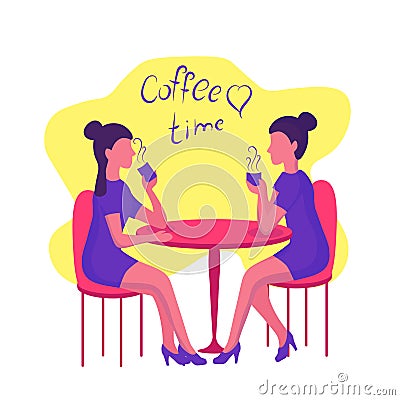 Girlfriends drinking coffee. Vector Illustration