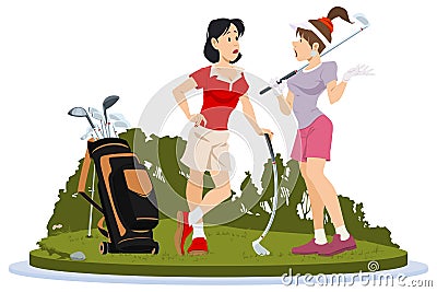 Girlfriends girls play golf. Illustration for internet and mobile website Vector Illustration