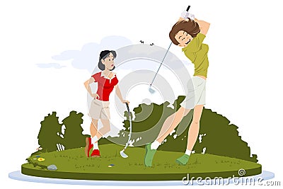 Girlfriends girls play golf. Illustration for internet and mobile website Vector Illustration