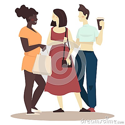 Girlfriends meet for shopping day and spend time together Vector Illustration
