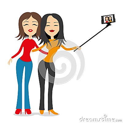 Girlfriends make selfie portrait. Vector Illustration