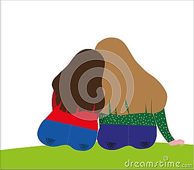 Girlfriends sitting with their backs to the viewer Vector Illustration