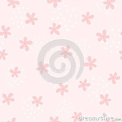 Girlish seamless pattern with cute flowers. Endless girly print. Vector Illustration