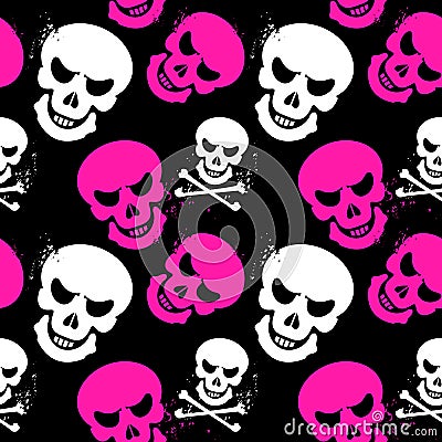 Girlish seamless pattern with skulls Vector Illustration