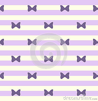 Girlish violet striped seamless vector pattern with bows Vector Illustration