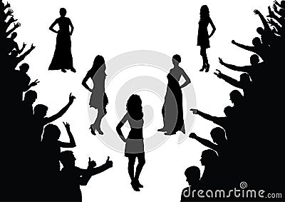 Girls, audience, silhouettes. Fashion show, beauty cont Vector Illustration