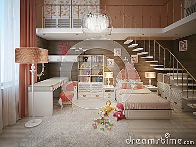 Girls bedroom modern style Stock Photo