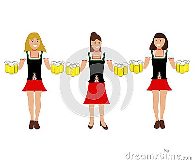 Girls with beer at the Oktoberfest Vector Illustration