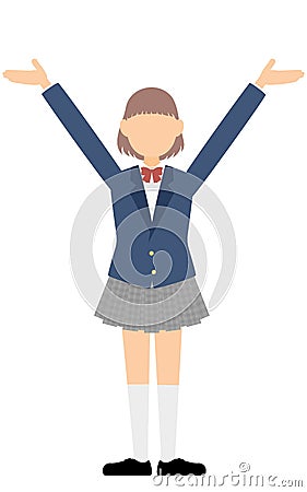 Girls, blazer uniform, Hailing gesture with outstretched arms Stock Photo