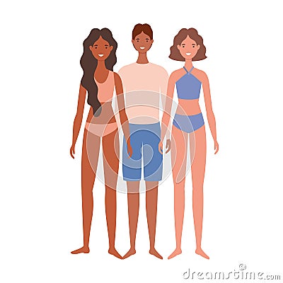 Girls and boy cartoons with swimsuit vector design Vector Illustration