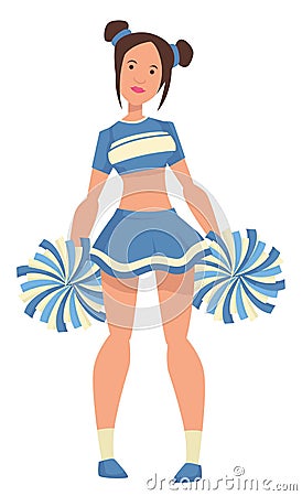 Girls cheerleader in uniform with pompoms isolated female character Vector Illustration