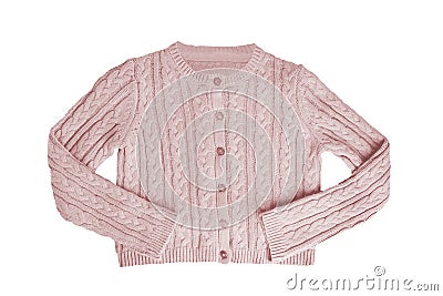 Girls clothes. Festive beautiful pink little girl sweater or knitted cardigan isolated on a white background. Children and kids Stock Photo
