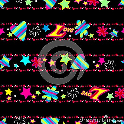 Girls cute Love sequin seamless pattern Vector Illustration