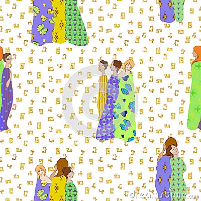 Girls Draped patterned fabrics Vector Illustration