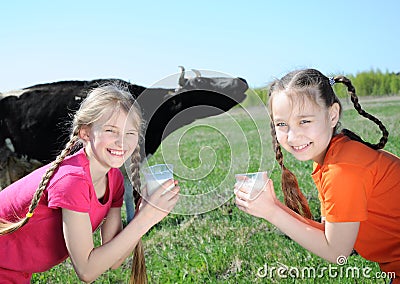 Girls drinking milk Stock Photo