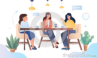 Girls enjoying a relaxing chat at a cafeteria Vector Illustration