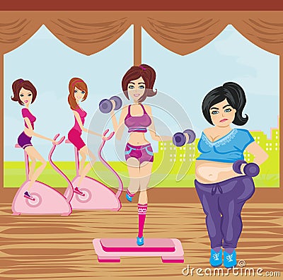 Girls exercising in a gym Vector Illustration