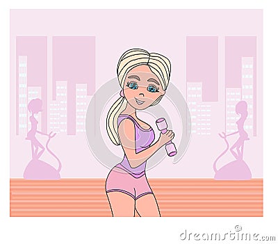 Girls exercising in a gym - illustration Vector Illustration