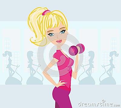 Girls exercising in a gym Vector Illustration