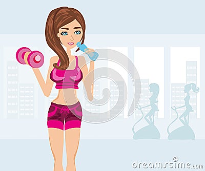 Girls exercising in a gym Vector Illustration