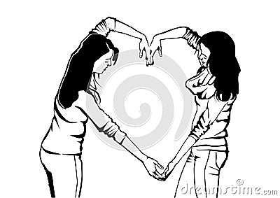 Girls Express their feelings with the symbol. Vector Illustration