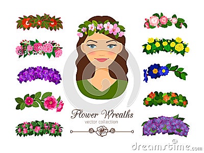 Girls flower wreaths Vector Illustration