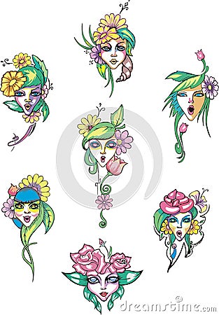 Girls flowers Vector Illustration