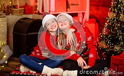 Girls friends soulmates celebrate christmas. Friendly relations. Happy holidays. Fun and cheer. Happiness joy. Joyful Stock Photo