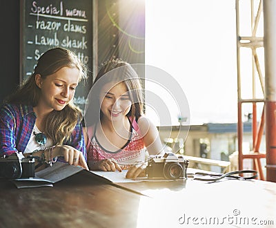 Girls Friendship Hangout Traveling Holiday Photography Concept Stock Photo