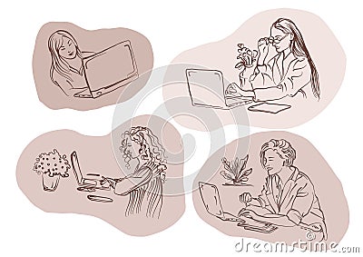 girls girl laptop illustraion business clipart hand drawn vector calligraphy design infographic Cartoon Illustration