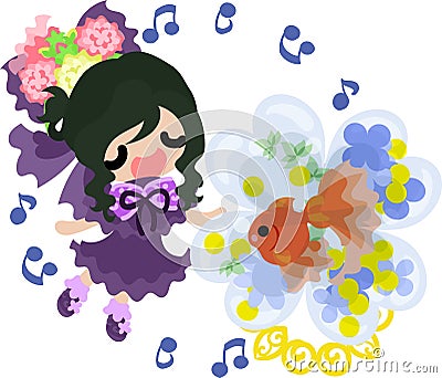 Girls and goldfish bowls Vector Illustration