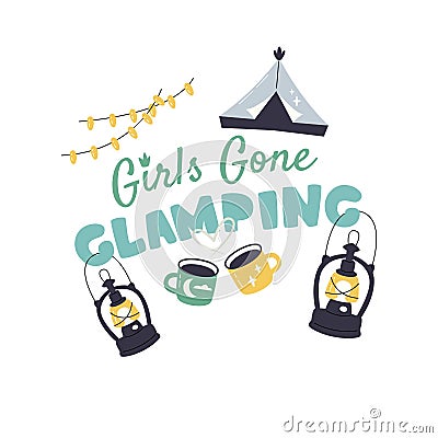 Girls gone glamping concept flat vector design Vector Illustration