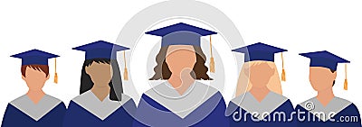Girls graduates in mantles and graduation caps stand behind each other. Graduation ceremony. Vector illustration Vector Illustration